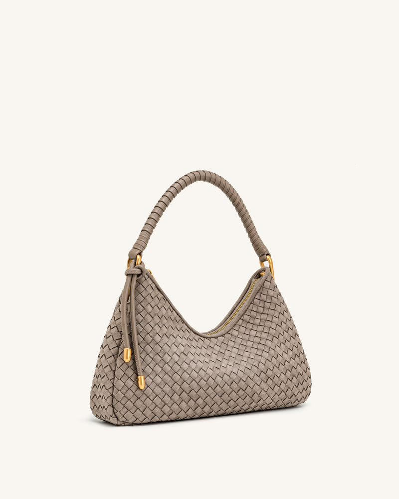 Lorena Woven Faux Suede Shoulder Bag - Stone Taupe