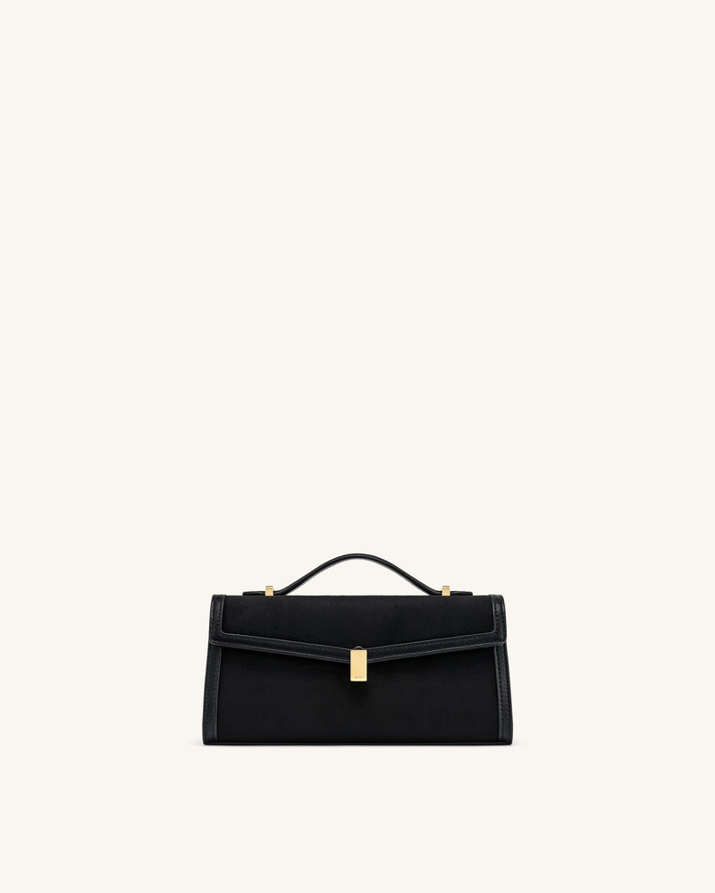 Delphine Faux Suede Top Handle Bag - Black