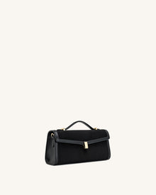 Delphine Faux Suede Top Handle Bag - Black