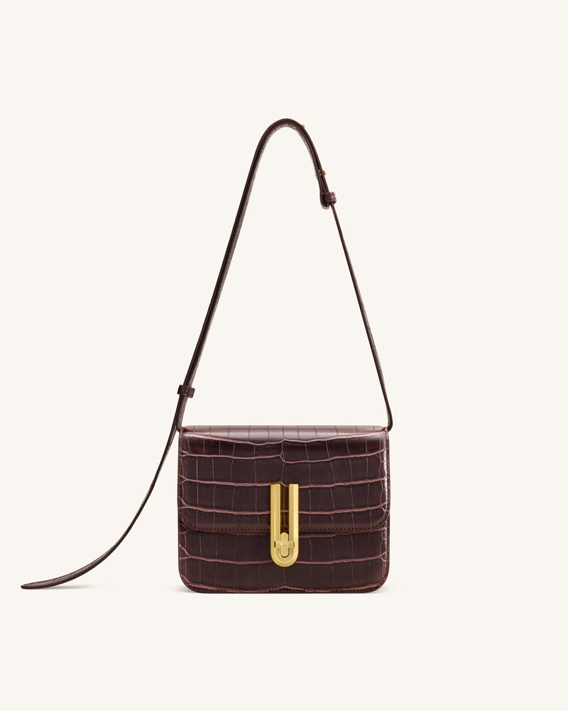 Evania Lock Shoulder Bag - Burgundy Croc