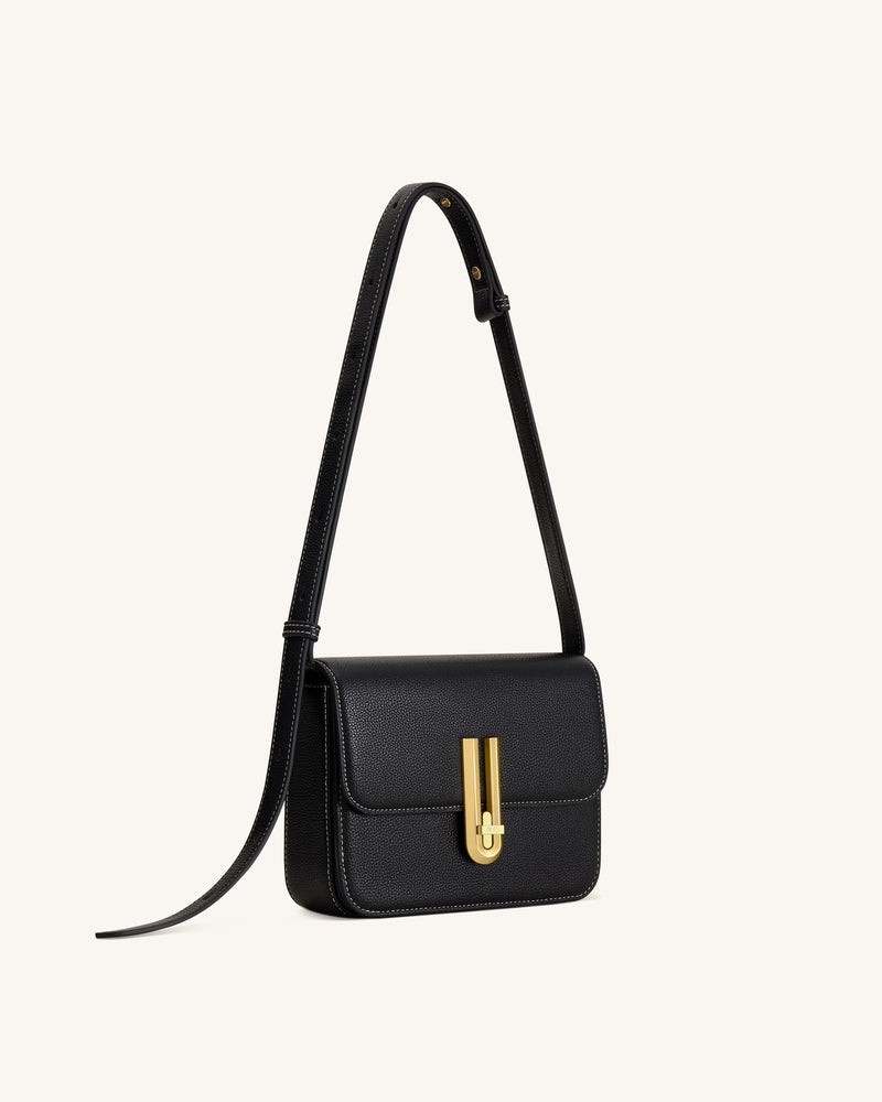 Evania Lock Pebbled Shoulder Bag - Black