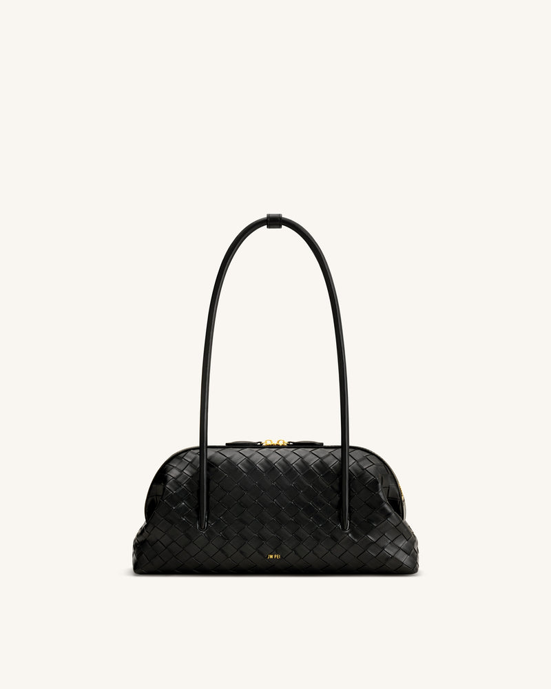 Aveline Woven Textured Shoulder Bag - Black