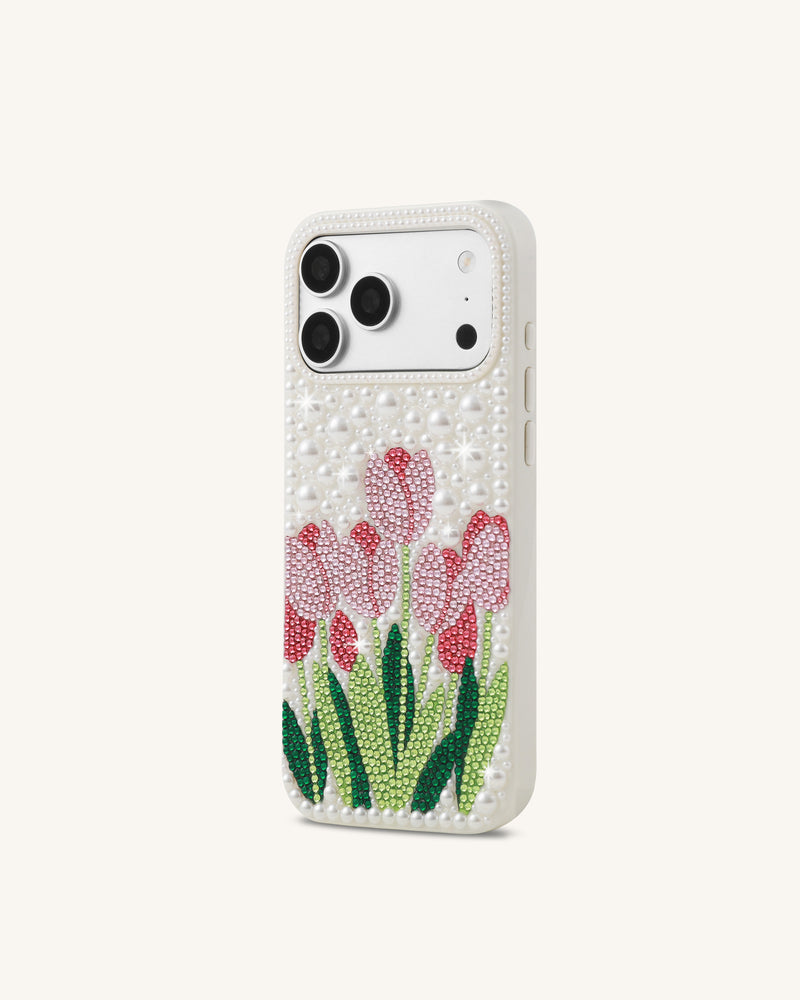 Tulip Faux Pearl Phone Case - White