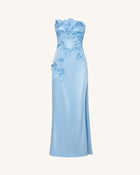 Floral Embroidered Long Dress - Blue