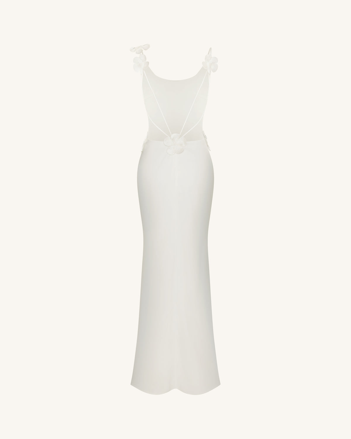3D Floral Appliqué Satin Dress - White