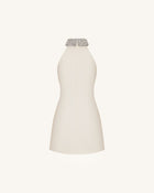 Jeweled Halter Iris Motif Dress - Ivory/Pink
