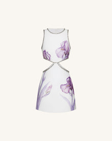 Beaded Trim Floral Mini Dress - White