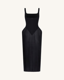 Square Neck Pannier Midi Dress - Black