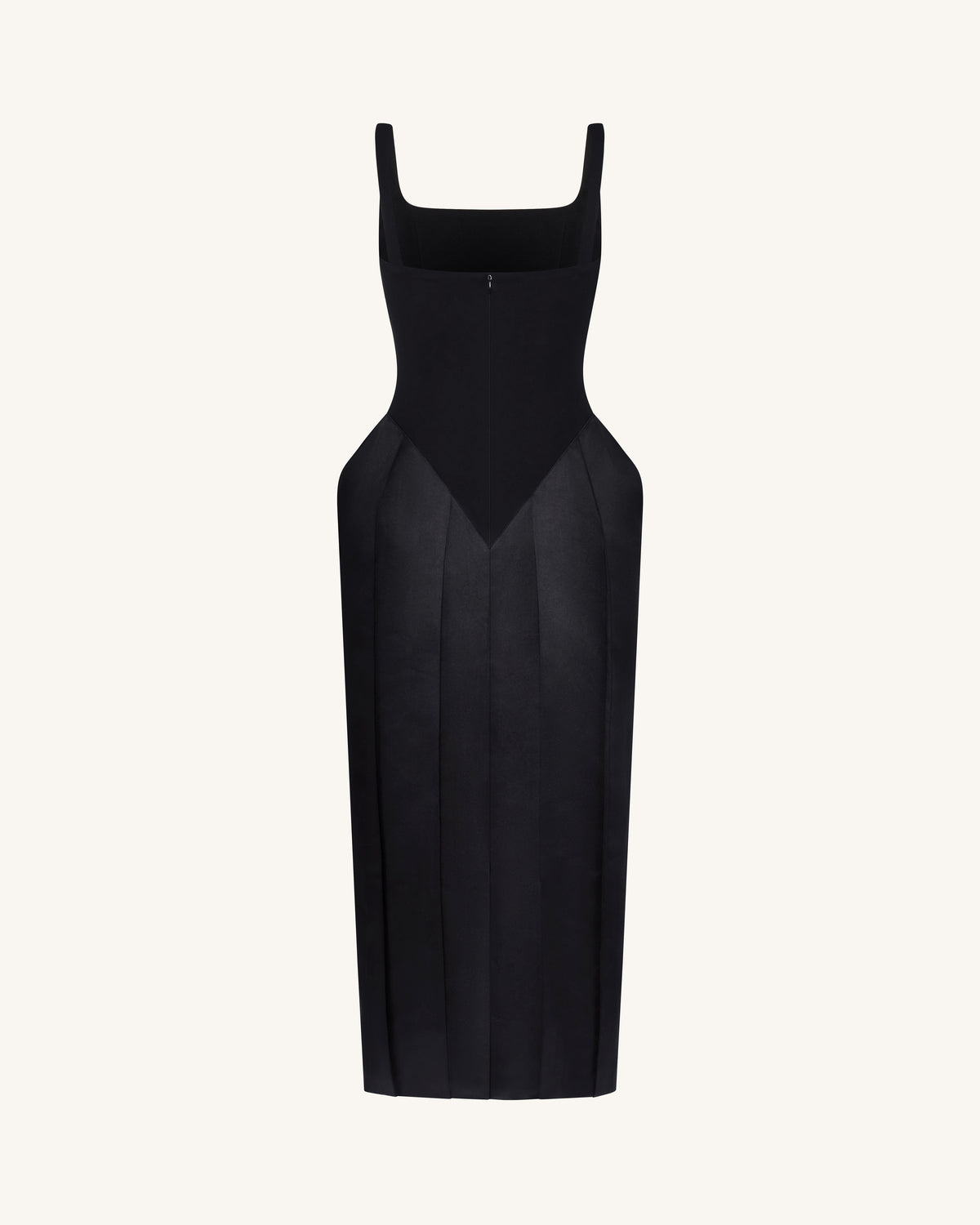 Square Neck Pannier Midi Dress - Black