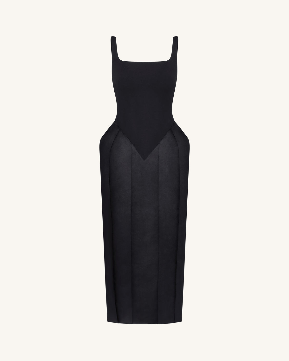 Square Neck Pannier Midi Dress - Black