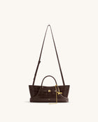 Maeve Dachshund Metal Charm Tote Bag - Dark Brown Croc