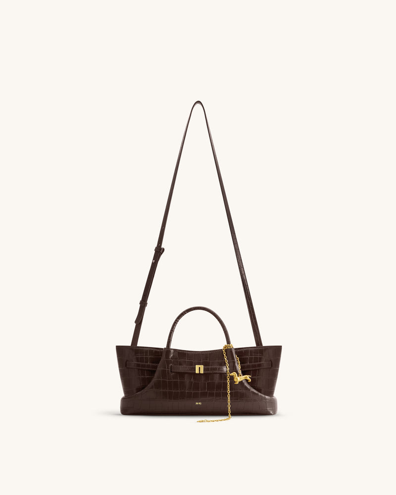 Maeve Dachshund Metal Charm Tote Bag - Dark Brown Croc