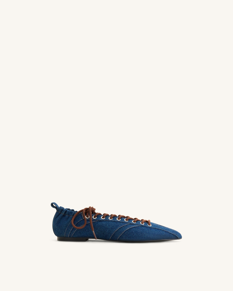 Ava Lace-Up Flats - Denim Blue