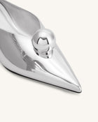 Helena Sphere Embellished Pointed Toe Mules - Silver