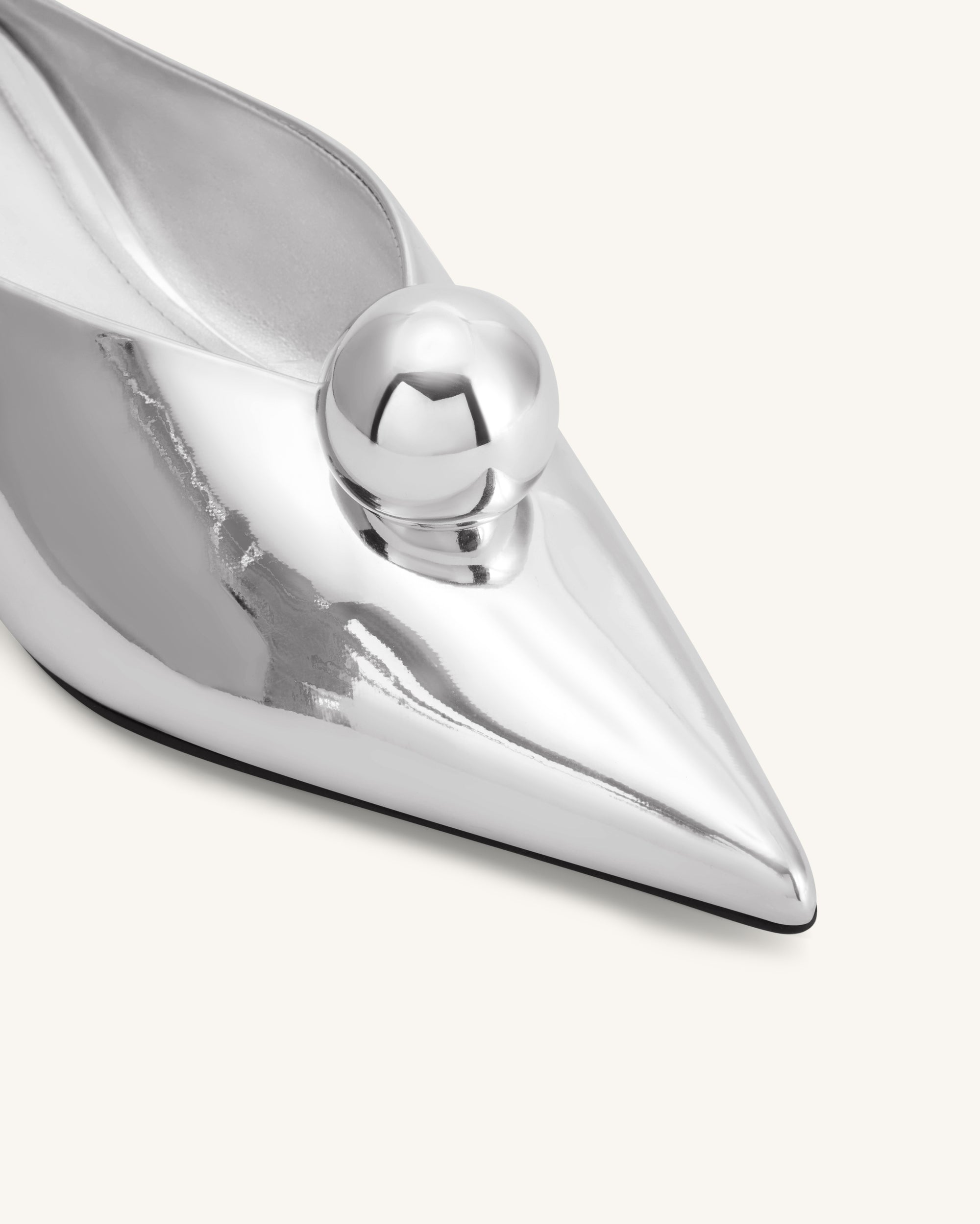 Helena Sphere Embellished Pointed Toe Mules - Silver