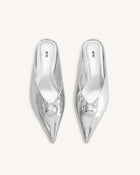 Helena Sphere Embellished Pointed Toe Mules - Silver
