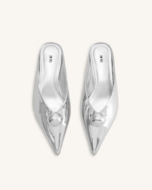 Helena Sphere Embellished Pointed Toe Mules - Silver