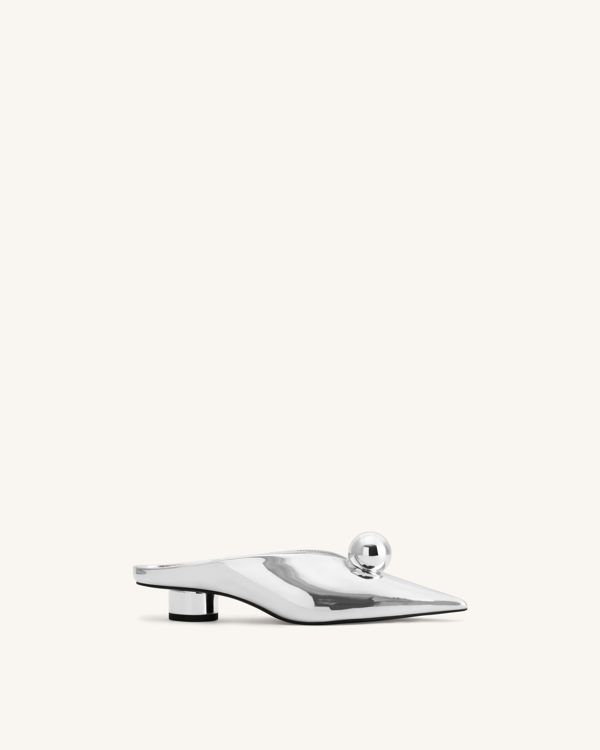 Helena Sphere Embellished Pointed Toe Mules - Silver