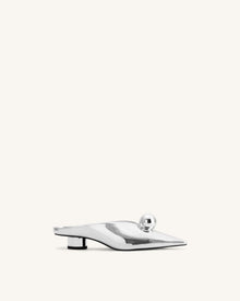 Helena Sphere Embellished Pointed Toe Mules - Silver