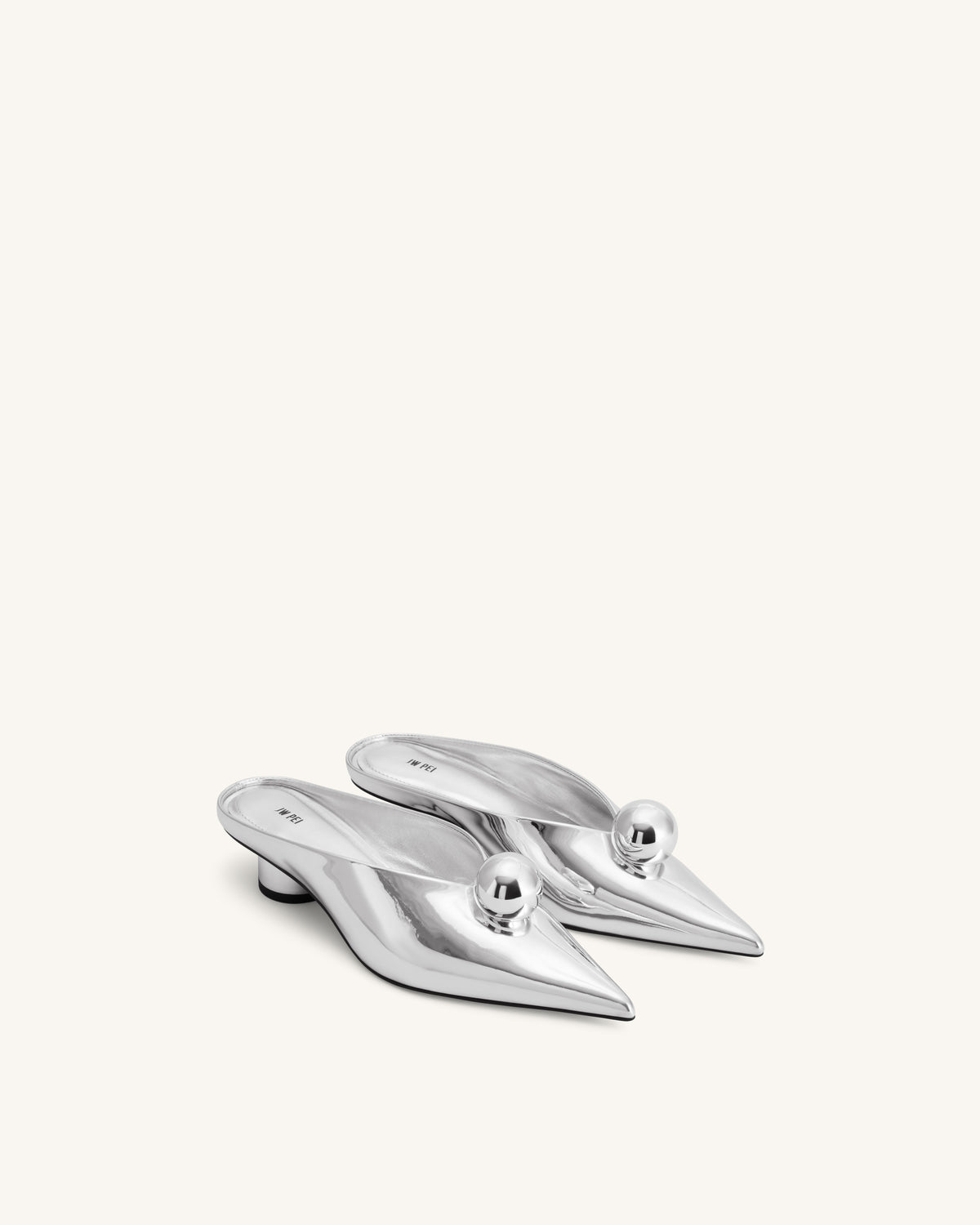 Helena Sphere Embellished Pointed Toe Mules - Silver