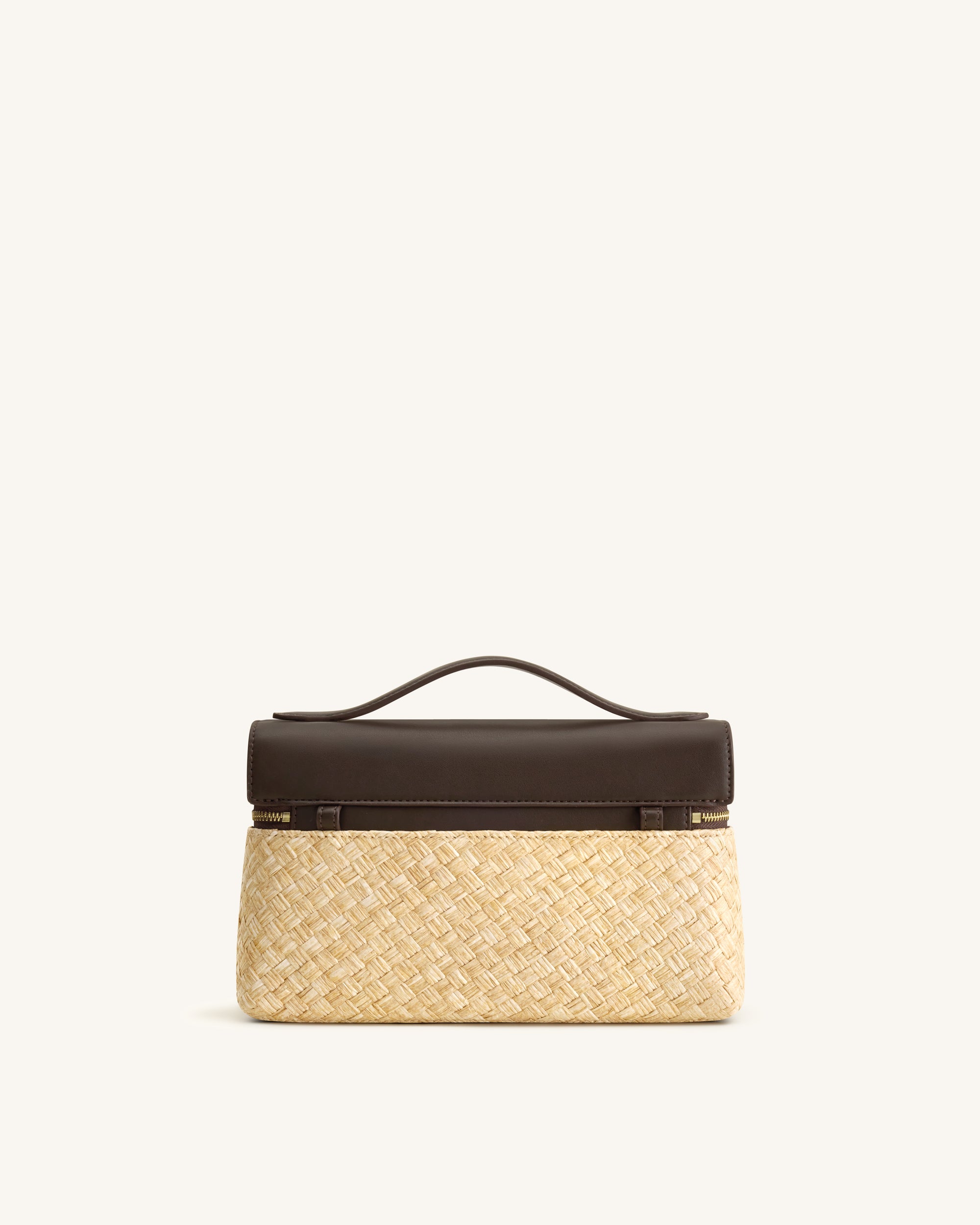 Thea Faux Straw Top Handle Bag - Brown