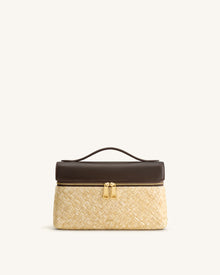 Thea Faux Straw Top Handle Bag - Brown
