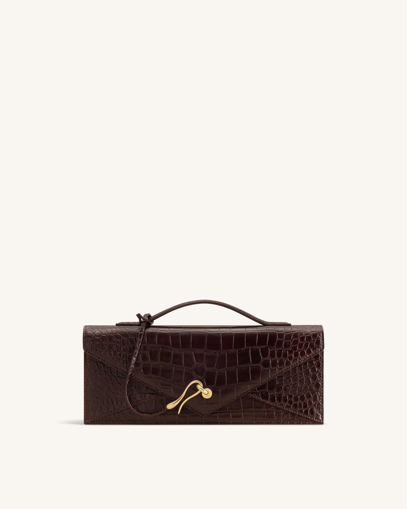 Celeste Envelope Top Handle Bag - Dark Brown Croc