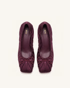 Solenne Satin Bow Ruched Pumps - Burgundy