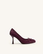 Solenne Satin Bow Ruched Pumps - Burgundy