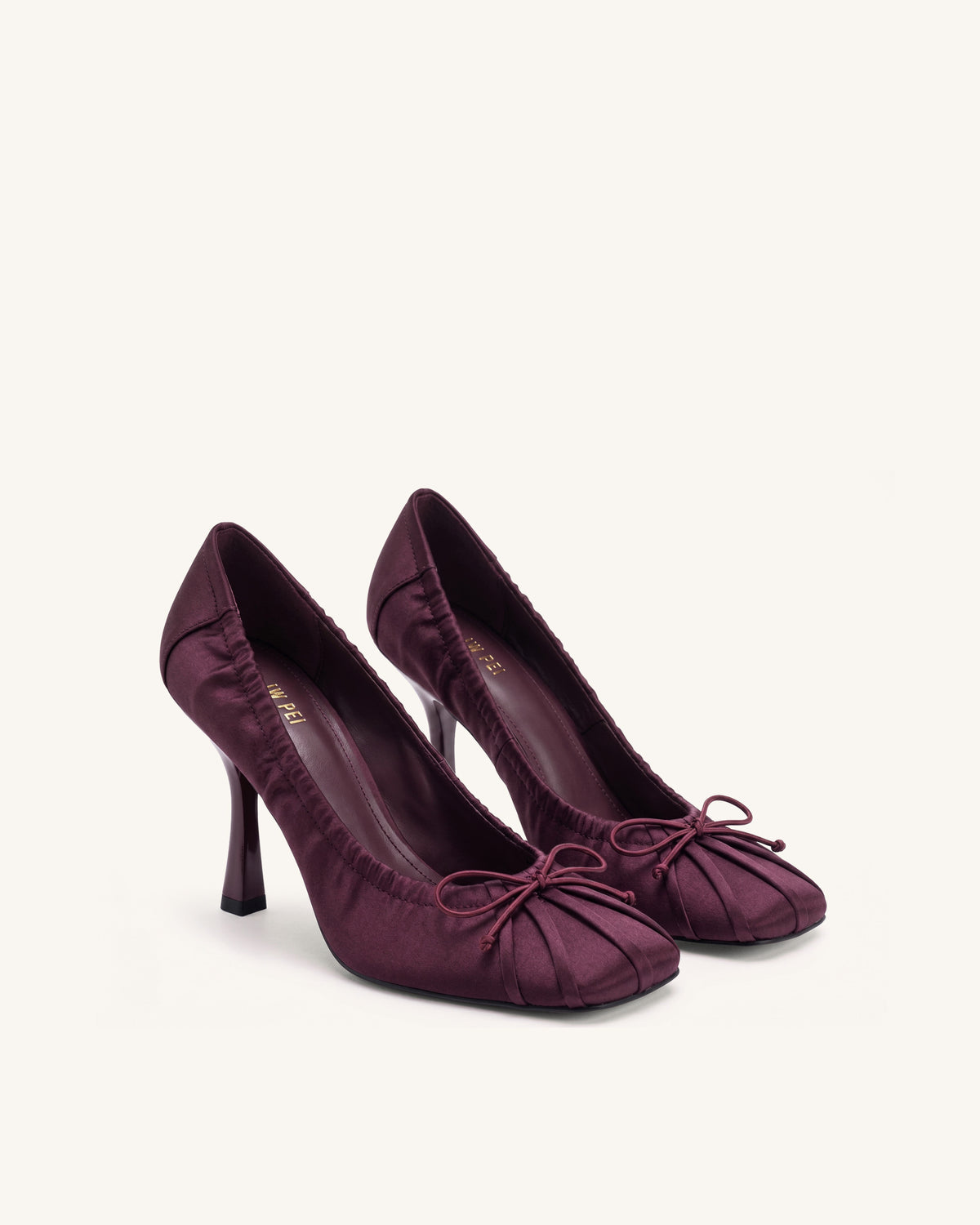 Solenne Satin Bow Ruched Pumps - Burgundy