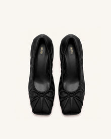 Solenne Satin Bow Ruched Pumps - Black