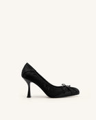 Solenne Satin Bow Ruched Pumps - Black