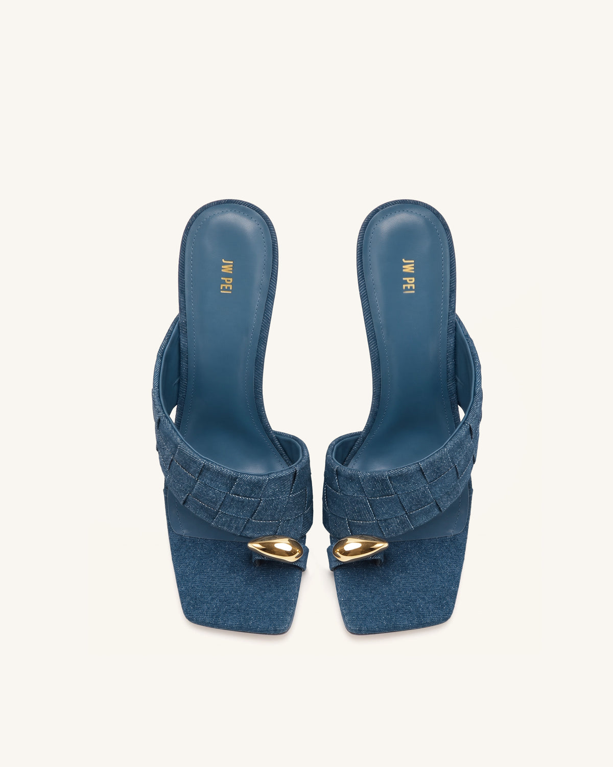Noemi Square-Toe Woven Hardware Mules - Denim Blue