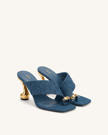 Noemi Square-Toe Woven Hardware Mules - Denim Blue