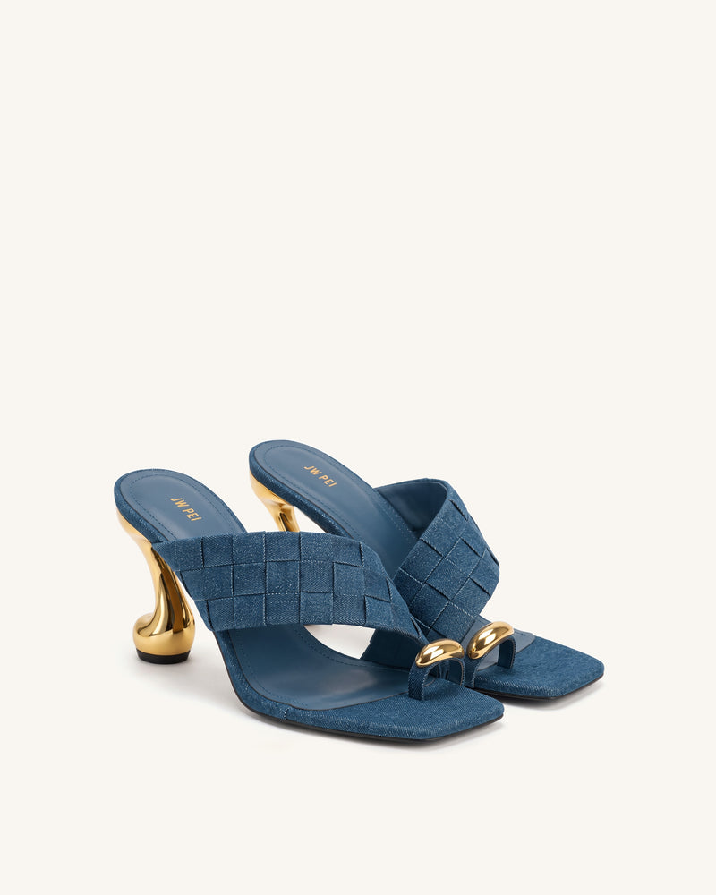 Noemi Square-Toe Woven Hardware Mules - Denim Blue