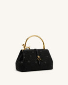 Bruna Artificial Crystal Dachshund Metal Handle Top Handle Bag - Black