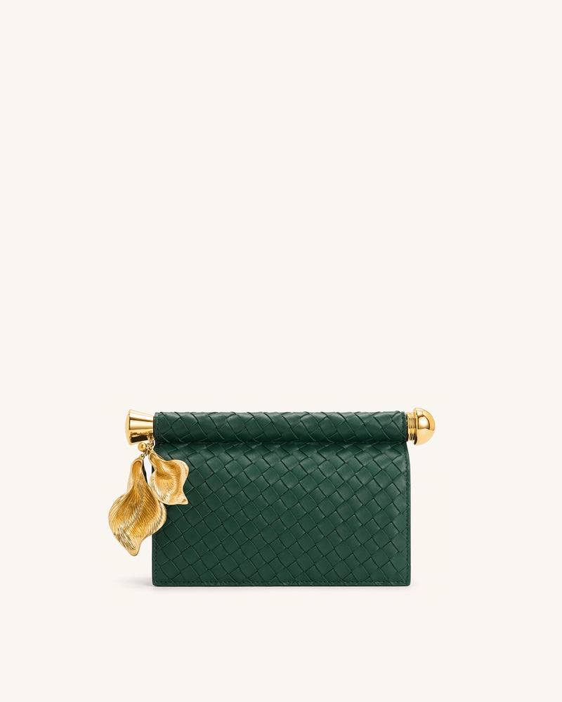 Holly Woven Metal Pendant Embellished Clutch - Dark Green