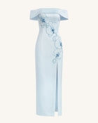 Orchid Embroidered Off-Shoulder Maxi Dress - Blue