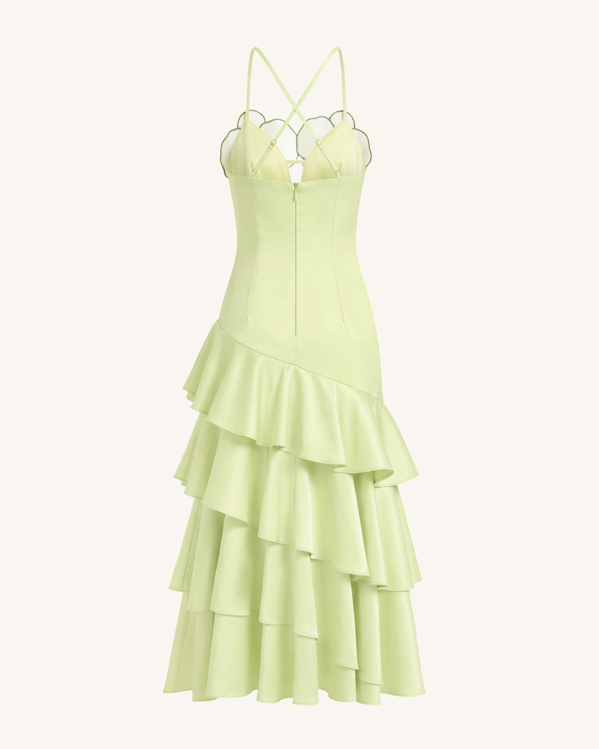 Orchid Embellished Ruffle Midi Dress - Light Green