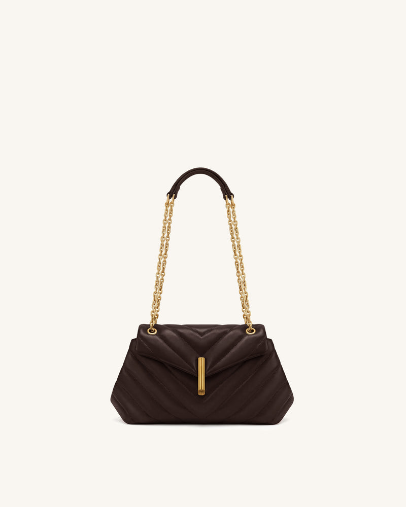 Valerie Quilted Chain Flap Shoulder Bag - Dark Brown
