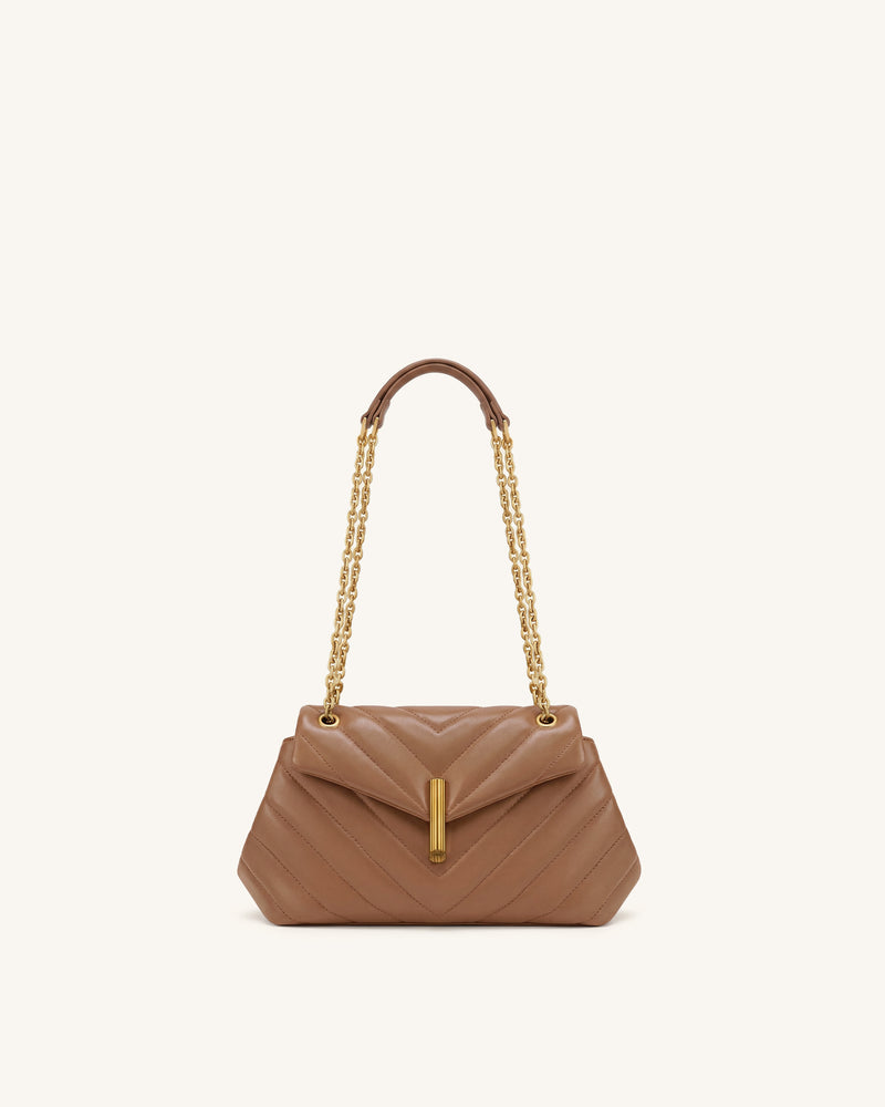 Valerie Quilted Chain Flap Shoulder Bag - Caramel Brown