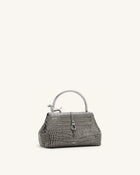 Bruna Dachshund Metal Handle Top Handle Bag - Light Grey Croc