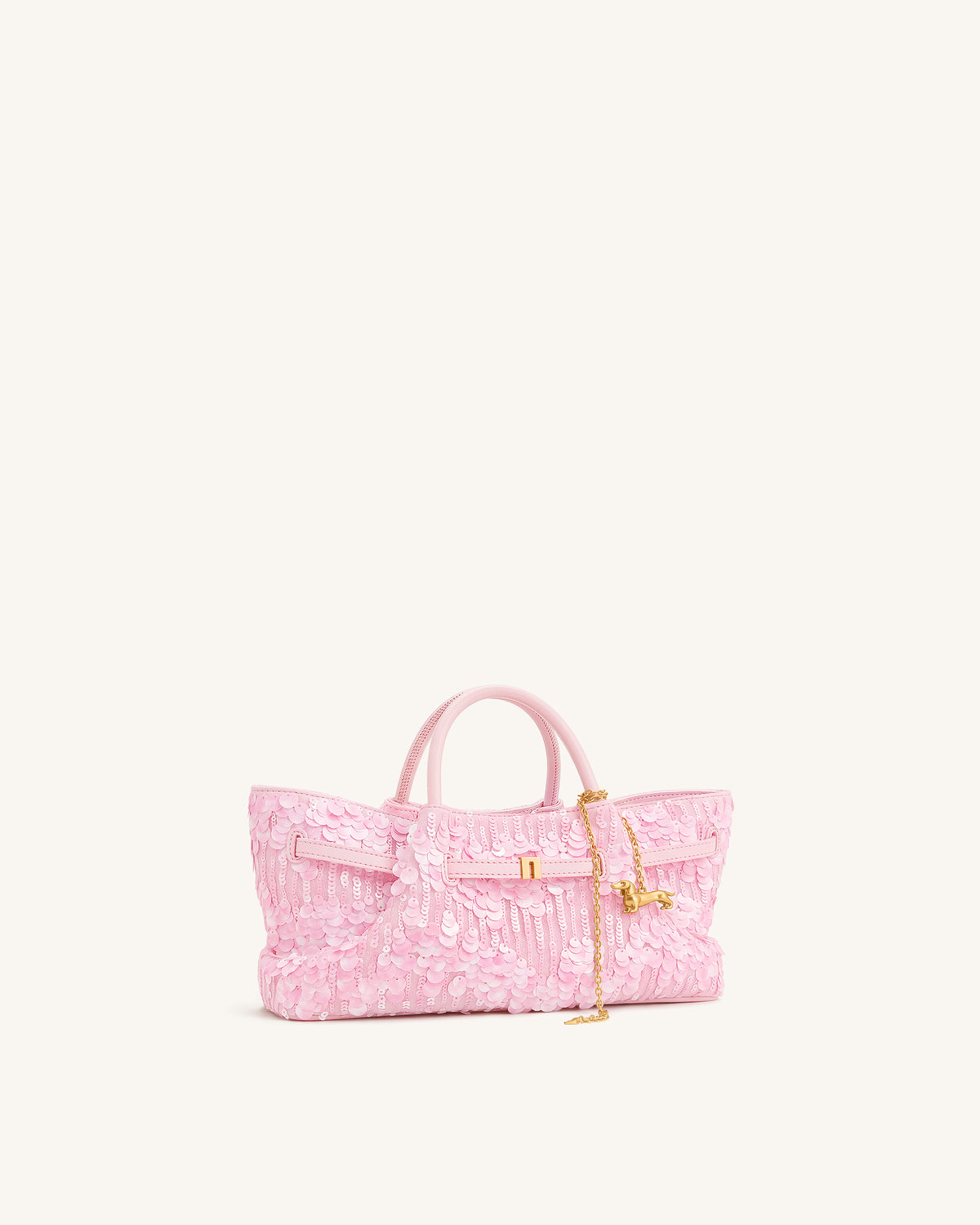 Maeve Sequin Dachshund Metal Charm Tote Bag - Pink