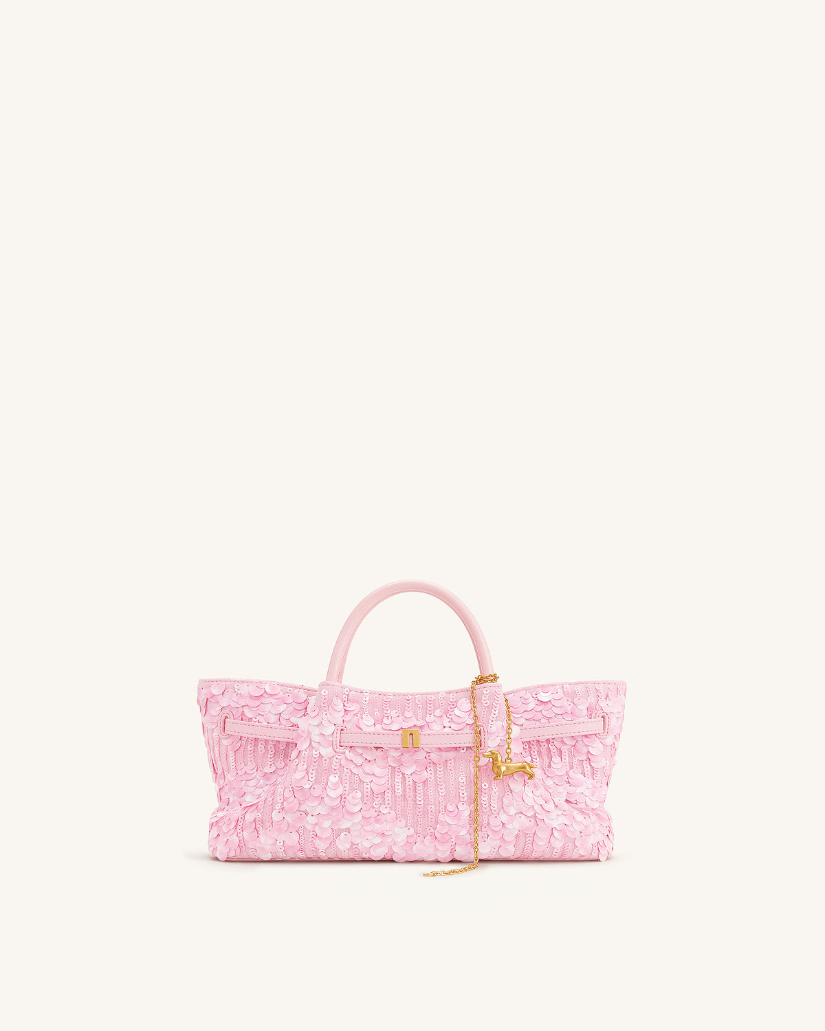 Maeve Sequin Dachshund Metal Charm Tote Bag - Pink