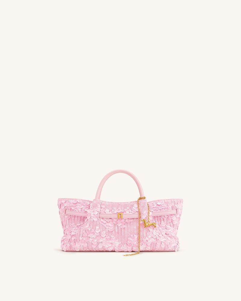 Maeve Sequin Dachshund Metal Charm Tote Bag - Pink