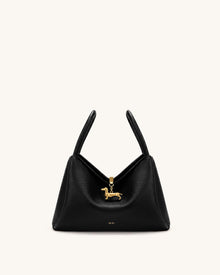 Maelle Dachshund Charm Double Handle Bag - Black