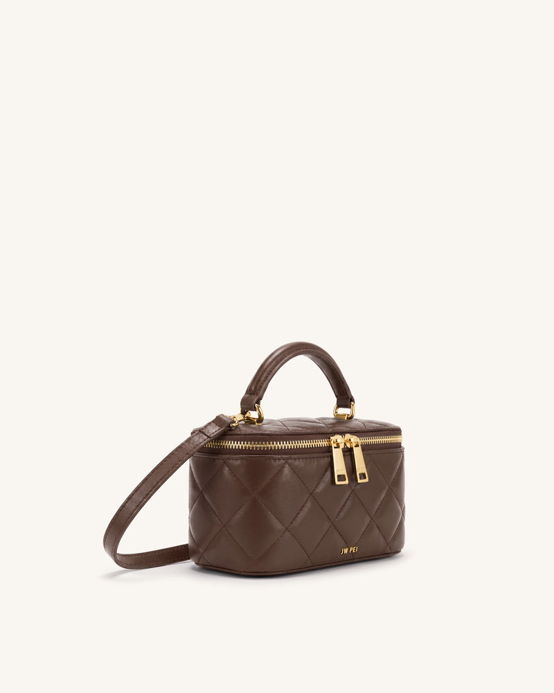 Vivienne Quilted Vanity Top Handle Bag - Dark Coffee Brown