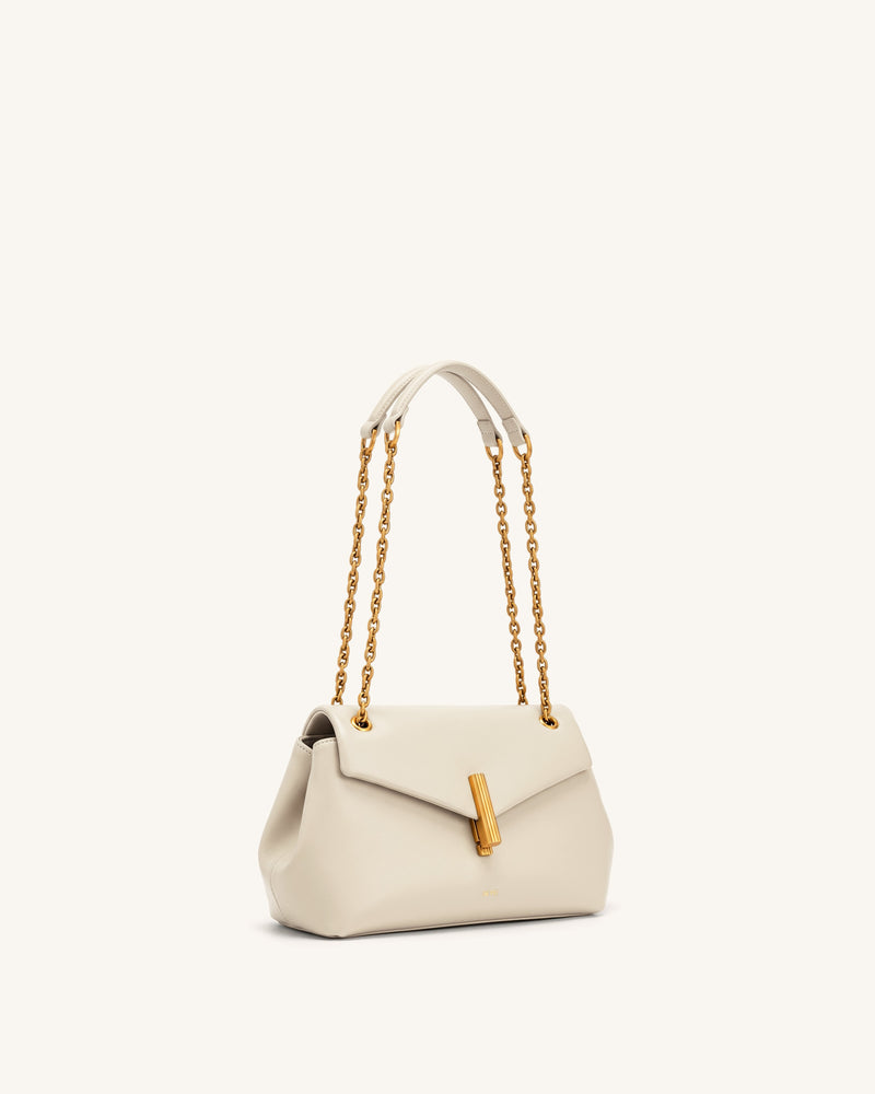 Valerie Chain Flap Shoulder Bag - Cream White