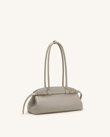 Arden Pebbled Belt Detail East-West Shoulder Bag - Taupe