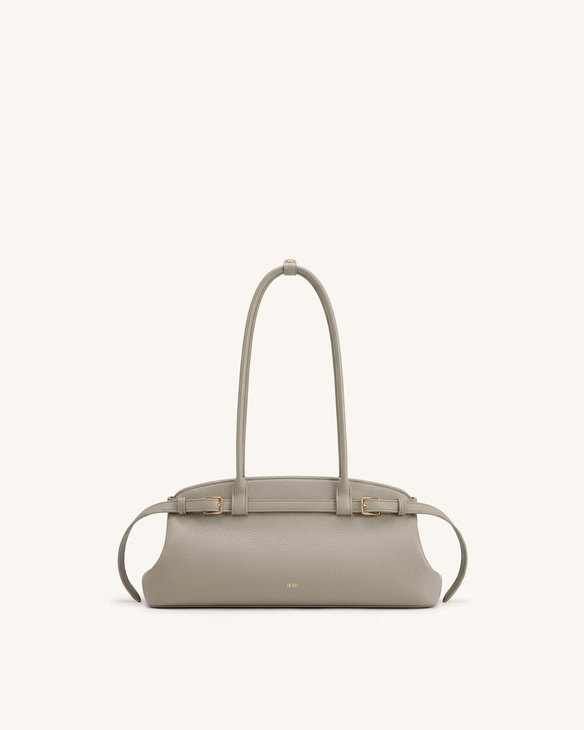 Arden Pebbled Belt Detail East-West Shoulder Bag - Taupe